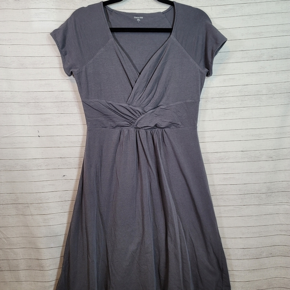 Garnet Hill Gray Twist Front Short Sleeve Shirt Dress Size Small